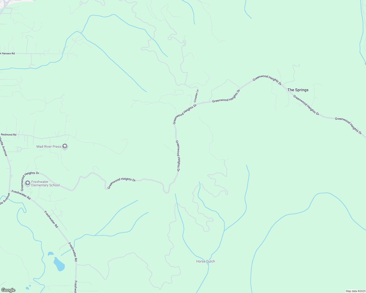 map of restaurants, bars, coffee shops, grocery stores, and more near 2185 Greenwood Heights Drive in Kneeland