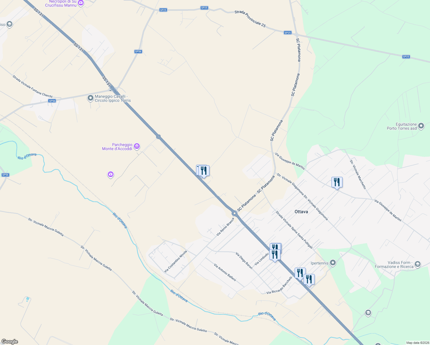 map of restaurants, bars, coffee shops, grocery stores, and more near in Province of Sassari