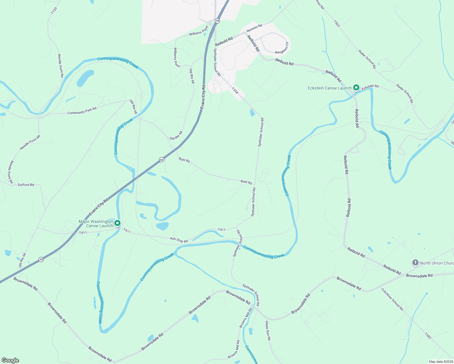 map of restaurants, bars, coffee shops, grocery stores, and more near 129 Buhl Road in Evans City