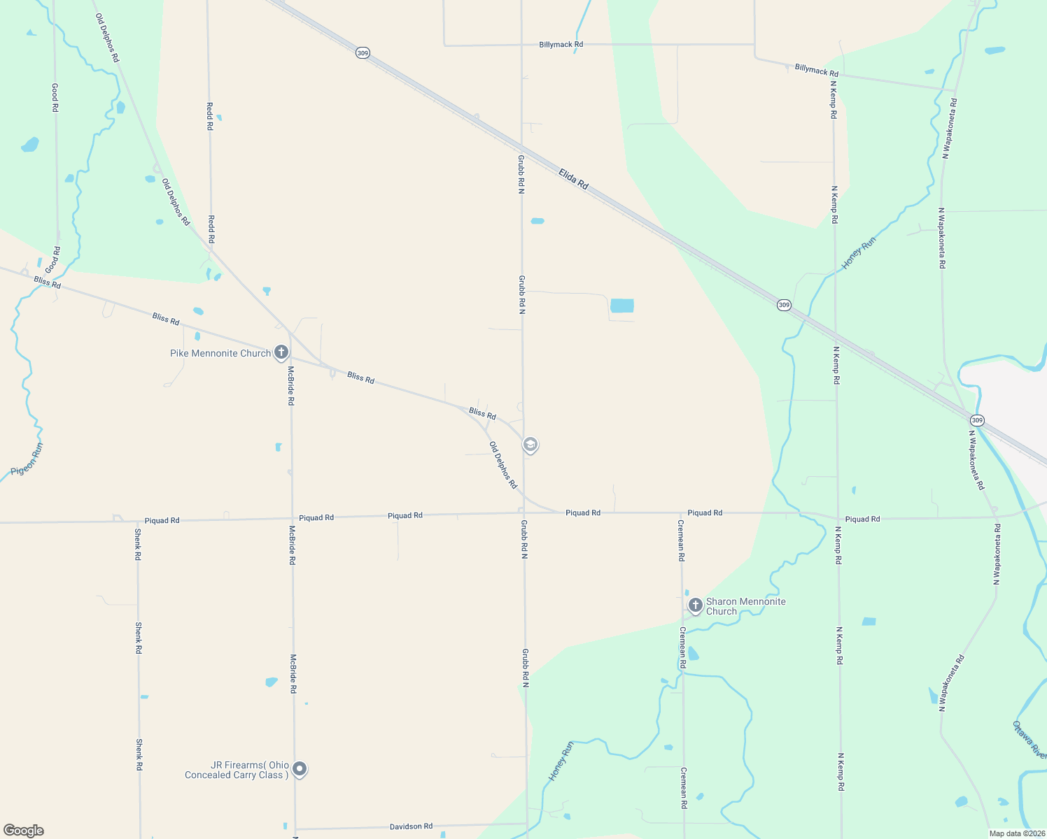 map of restaurants, bars, coffee shops, grocery stores, and more near 3768 Grubb Rd N in Delphos