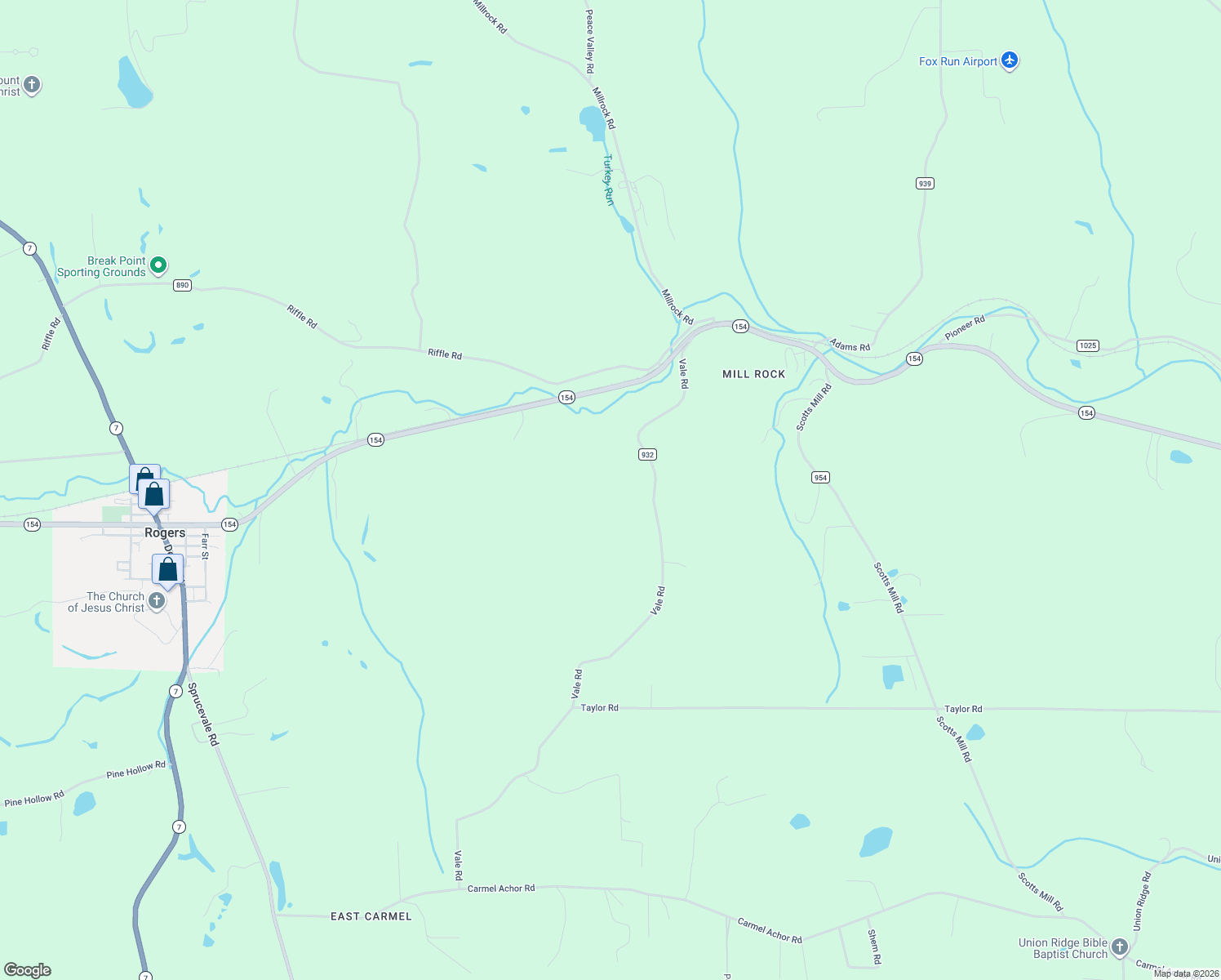 map of restaurants, bars, coffee shops, grocery stores, and more near 7353 Vale Road in Rogers
