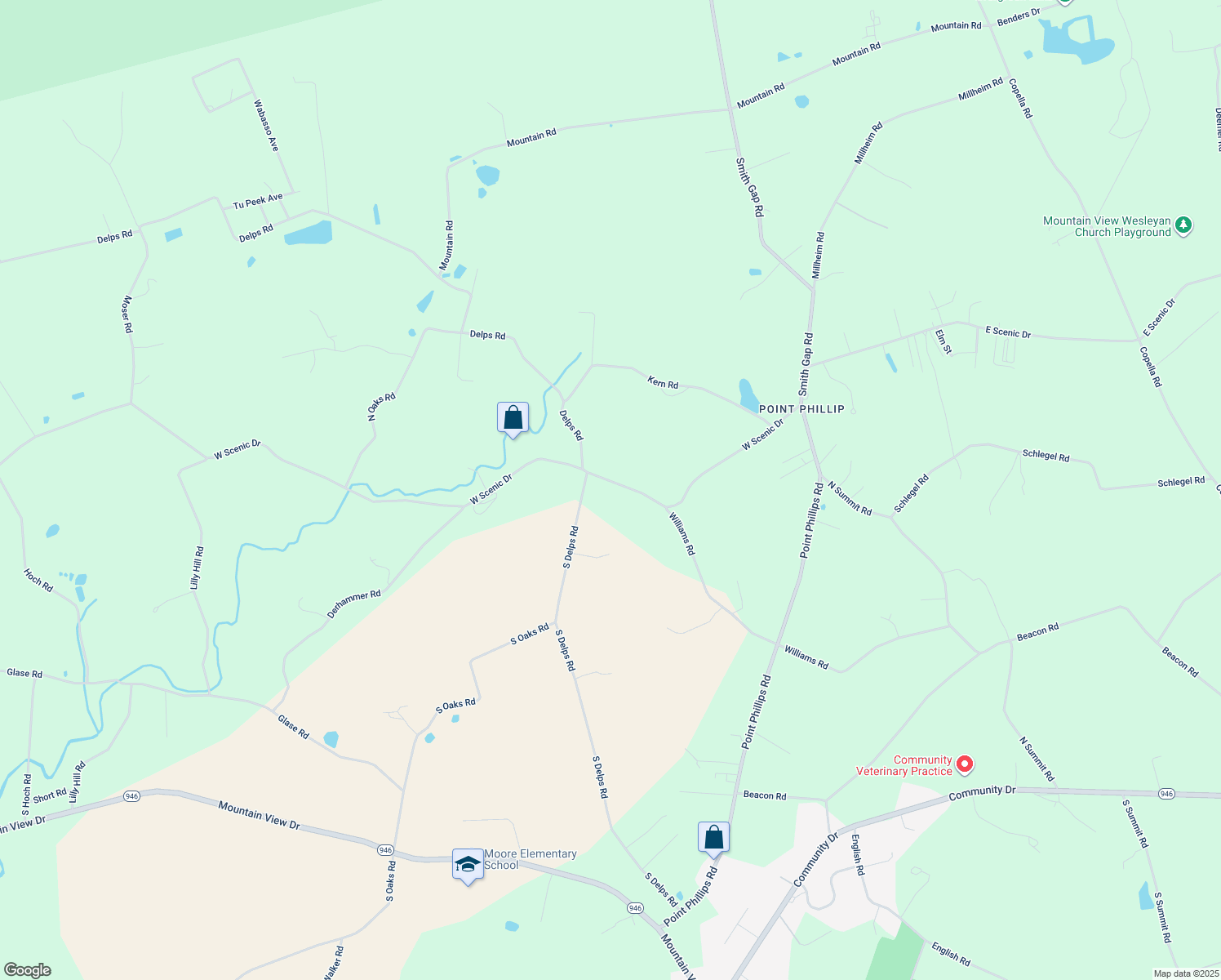 map of restaurants, bars, coffee shops, grocery stores, and more near 2703 West Scenic Drive in Danielsville