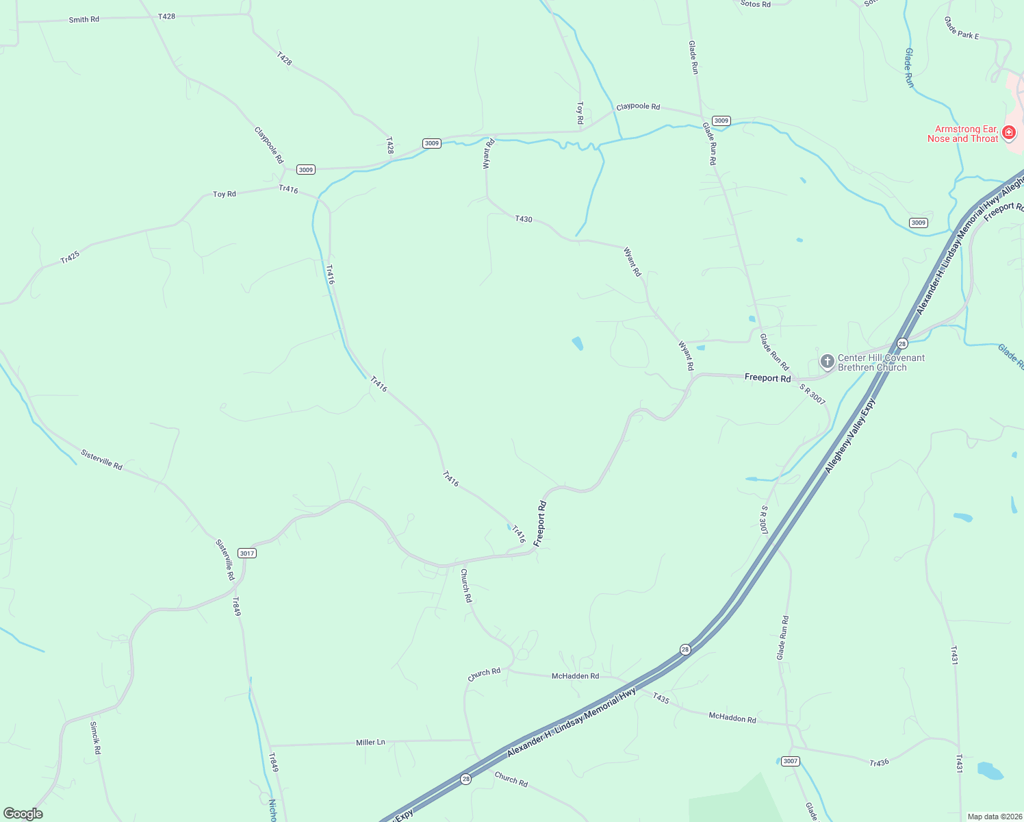 map of restaurants, bars, coffee shops, grocery stores, and more near 1801 Freeport Road in Kittanning