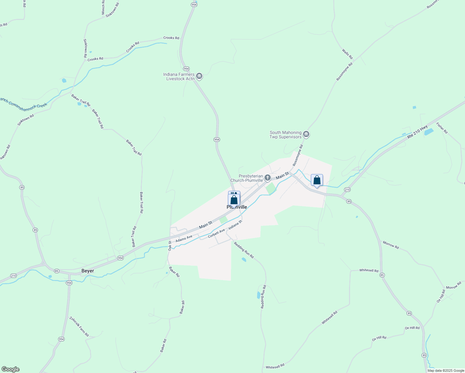 map of restaurants, bars, coffee shops, grocery stores, and more near 197 East Washington Street in Plumville
