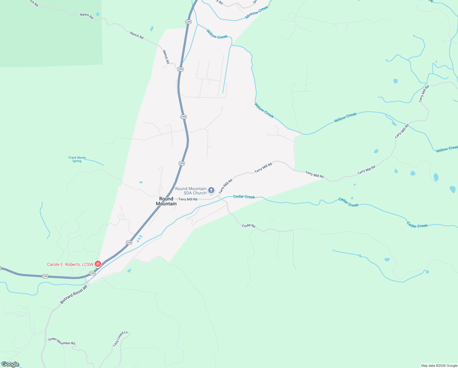 map of restaurants, bars, coffee shops, grocery stores, and more near 29927 Terry Mill Road in Round Mountain