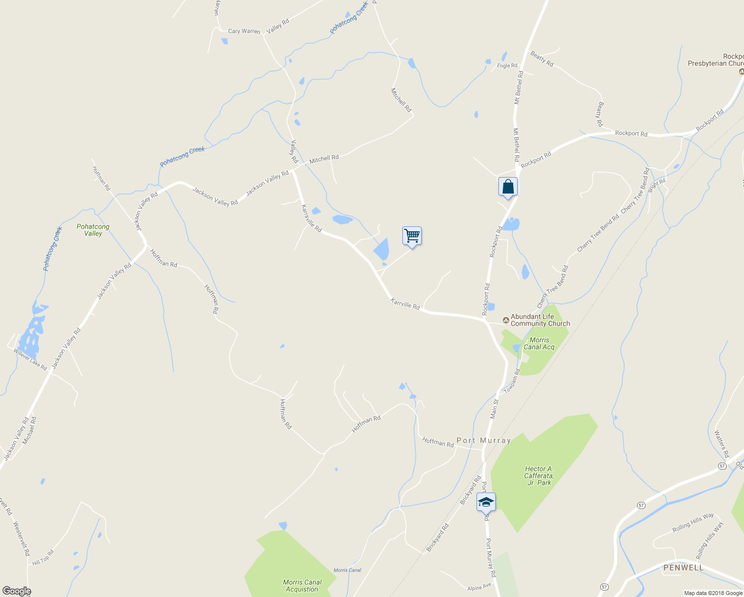 map of restaurants, bars, coffee shops, grocery stores, and more near 150 Karrville Road in Port Murray