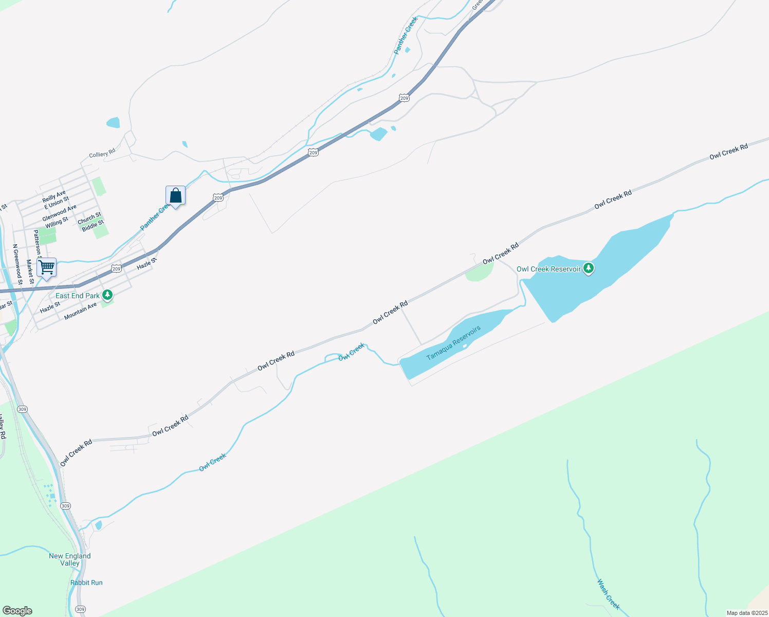 map of restaurants, bars, coffee shops, grocery stores, and more near Owl Creek Road in Tamaqua