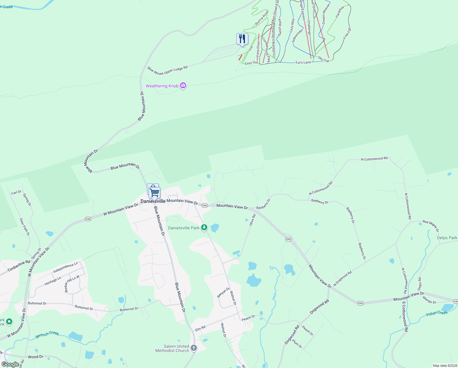 map of restaurants, bars, coffee shops, grocery stores, and more near 3852 Holly Drive in Danielsville