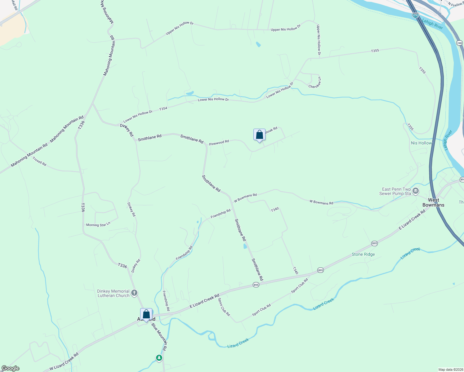 map of restaurants, bars, coffee shops, grocery stores, and more near 770 Smithlane Road in Lehighton