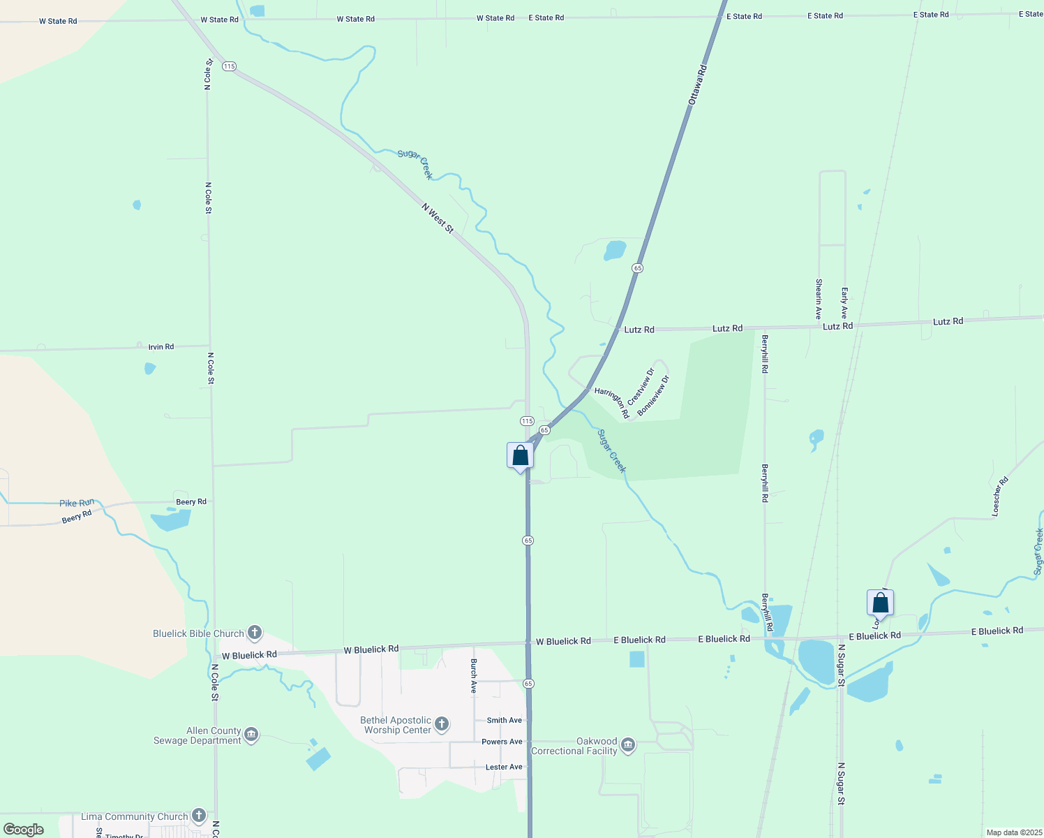 map of restaurants, bars, coffee shops, grocery stores, and more near 4229 North West Street in Lima