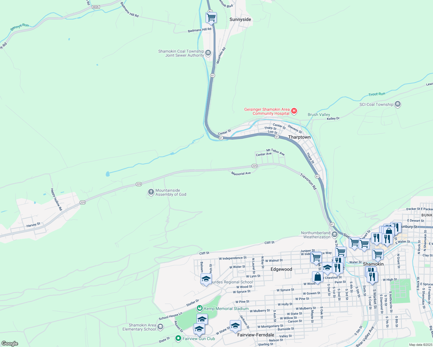 map of restaurants, bars, coffee shops, grocery stores, and more near 2140 Trevorton Road in Northumberland County