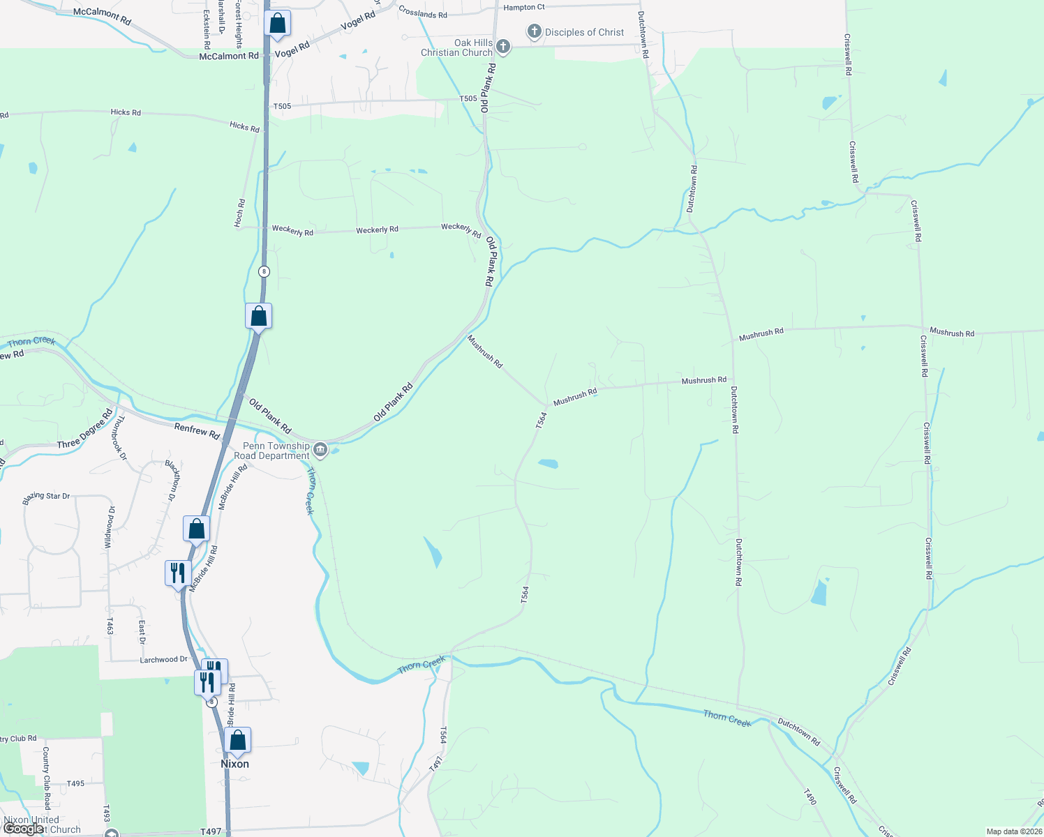 map of restaurants, bars, coffee shops, grocery stores, and more near 110 Winters Road in Butler
