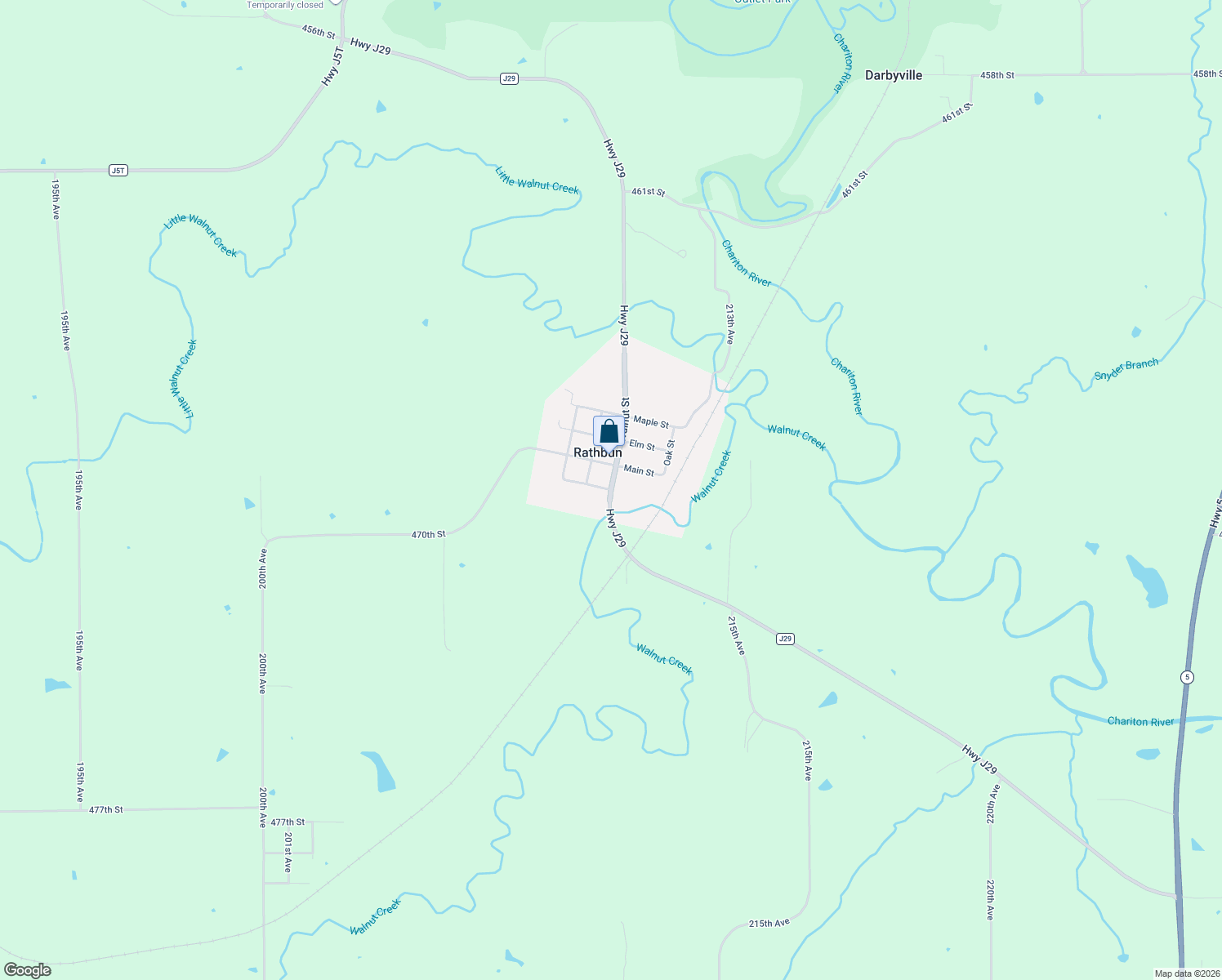 map of restaurants, bars, coffee shops, grocery stores, and more near 211 Hickory St in Rathbun