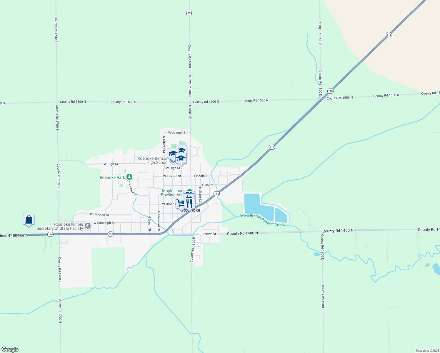 map of restaurants, bars, coffee shops, grocery stores, and more near Lincoln St in Roanoke