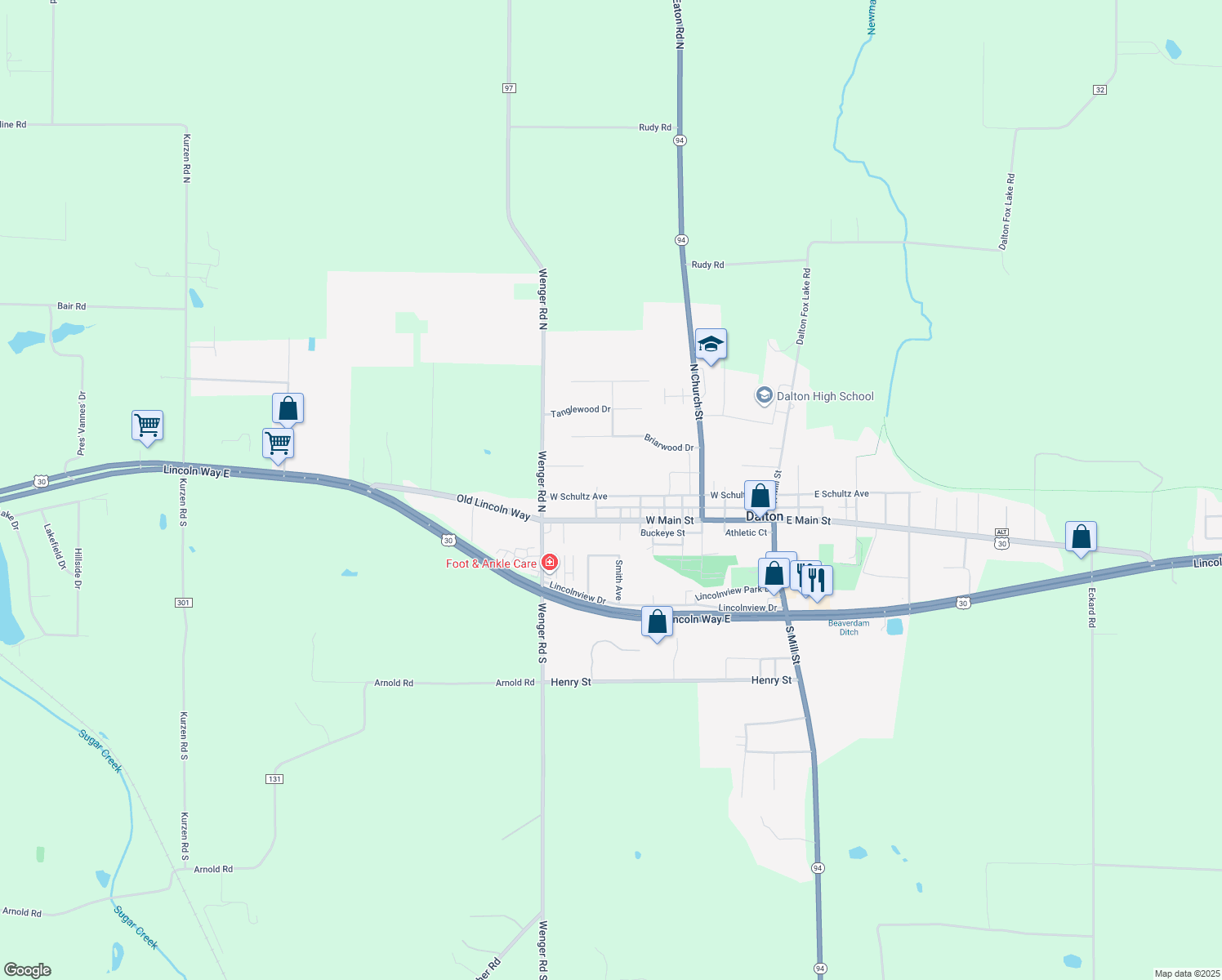 map of restaurants, bars, coffee shops, grocery stores, and more near 420 West Schultz Avenue in Dalton