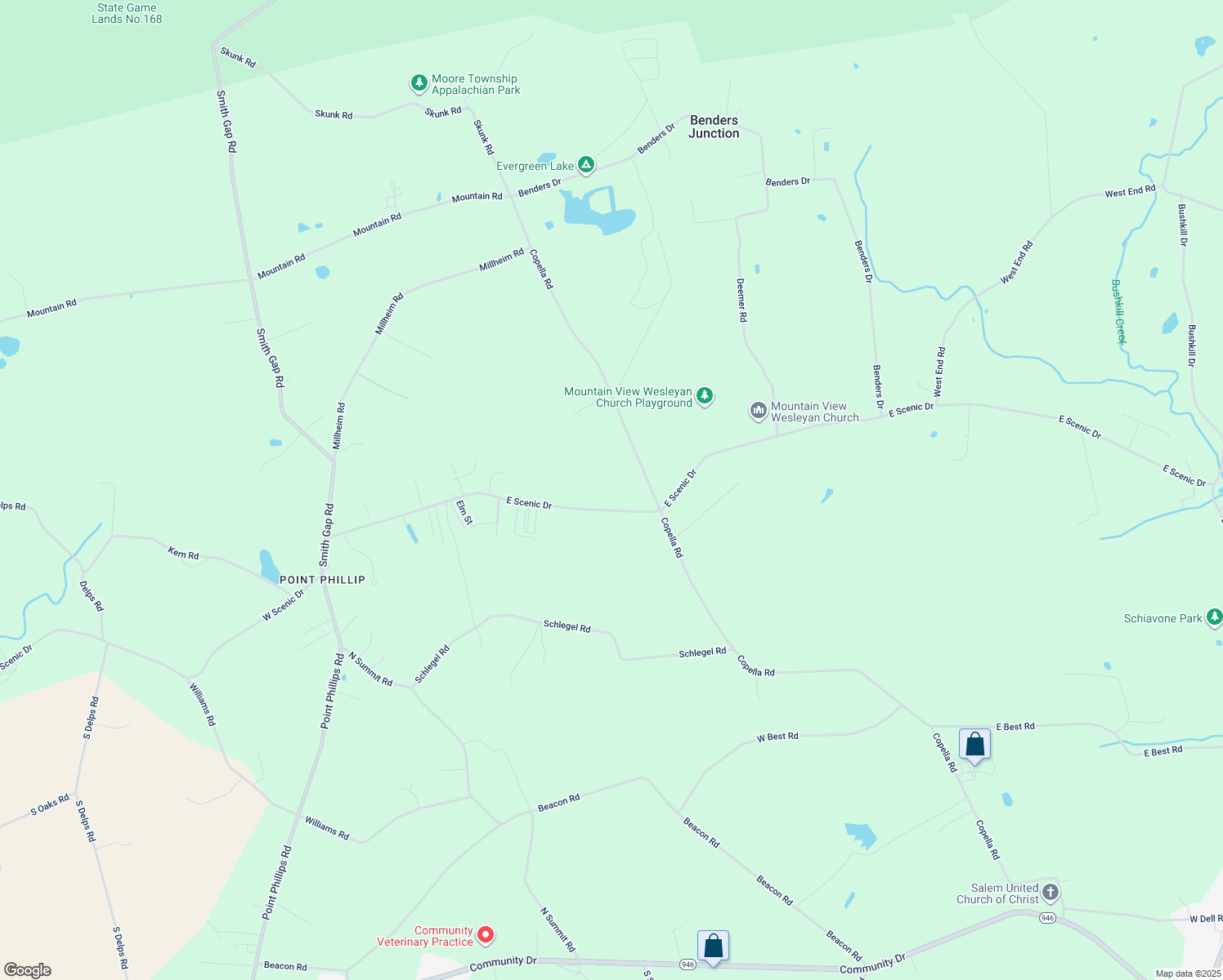 map of restaurants, bars, coffee shops, grocery stores, and more near 2404 East Scenic Drive in Bath
