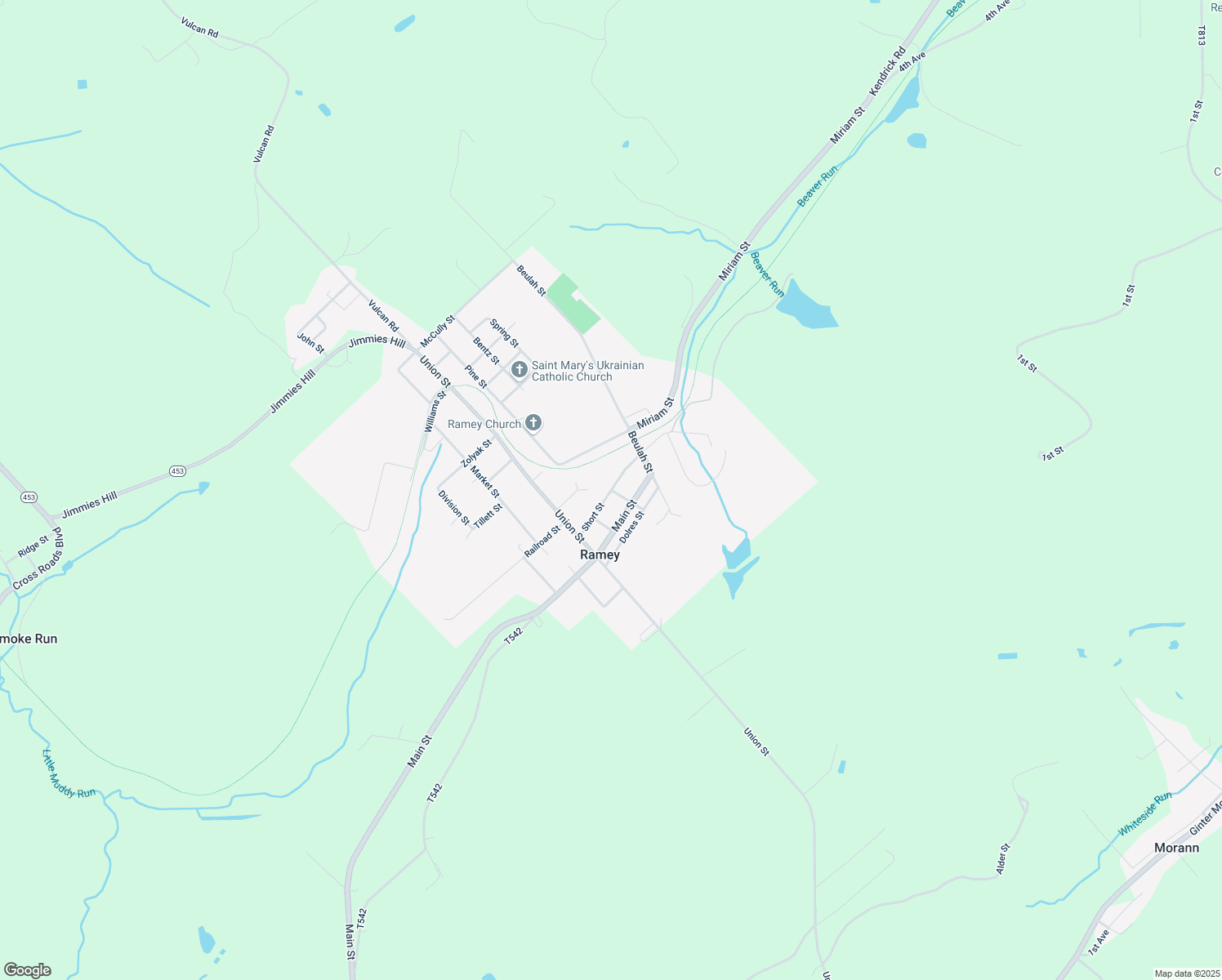 map of restaurants, bars, coffee shops, grocery stores, and more near Railroad Street in Ramey