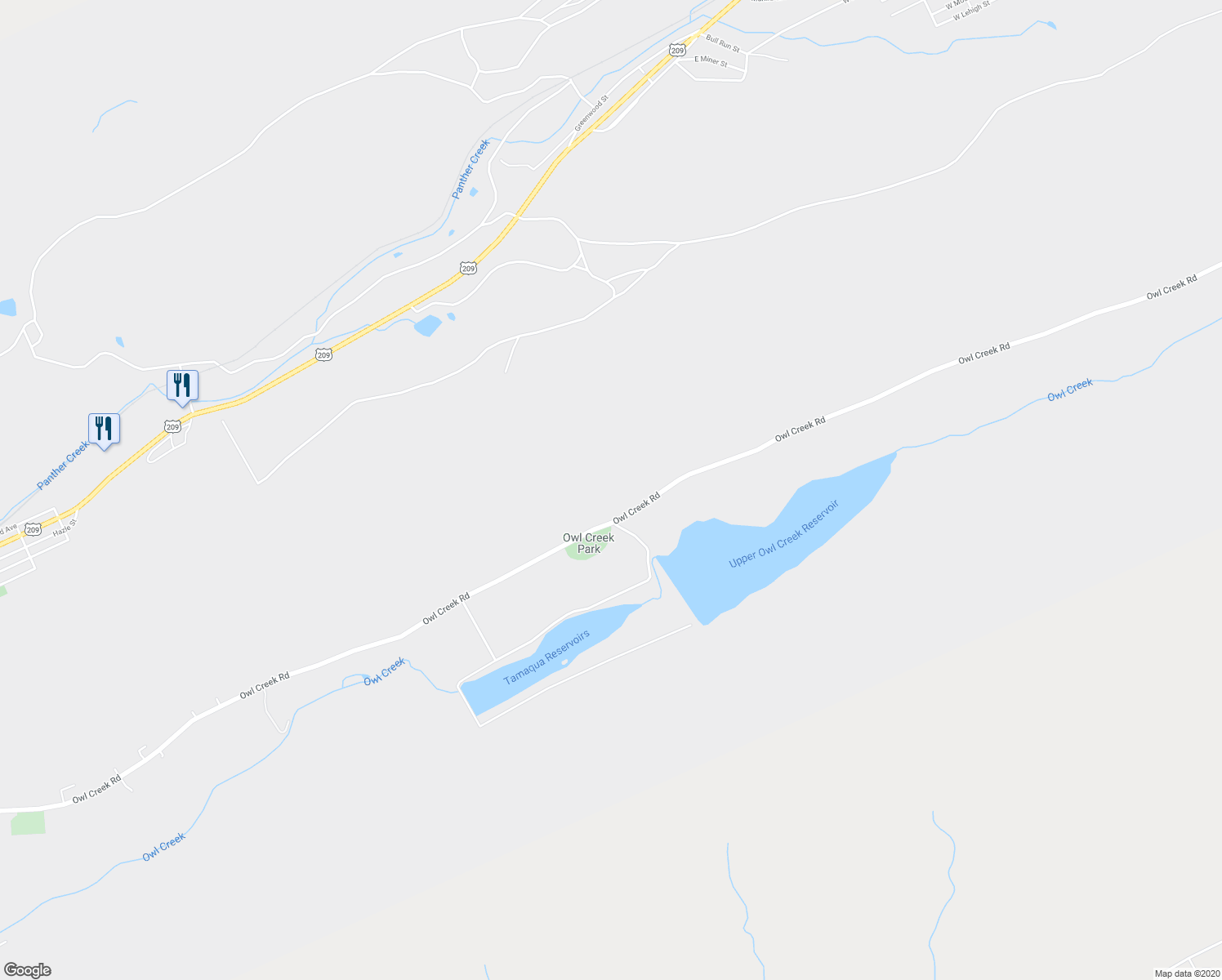 map of restaurants, bars, coffee shops, grocery stores, and more near 331 Owl Creek Road in Tamaqua