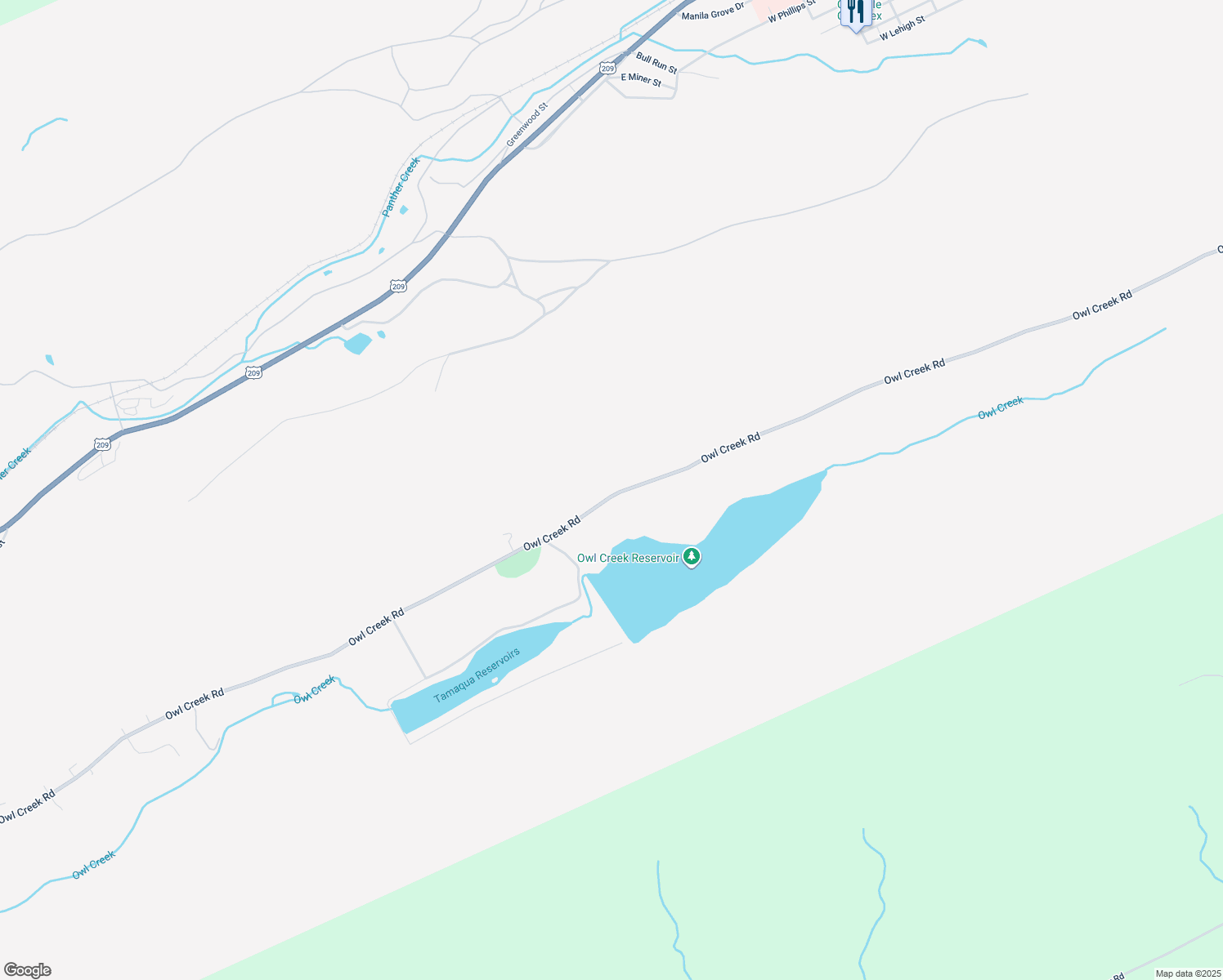 map of restaurants, bars, coffee shops, grocery stores, and more near 349 Owl Creek Road in Tamaqua