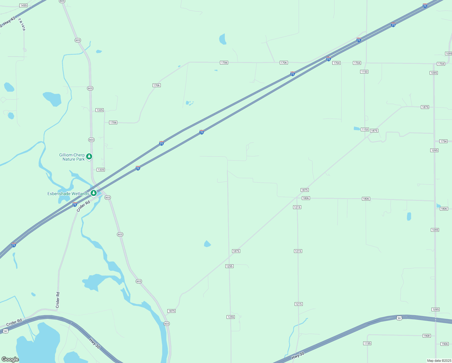 map of restaurants, bars, coffee shops, grocery stores, and more near 1784 Township Road 1255 in Ashland