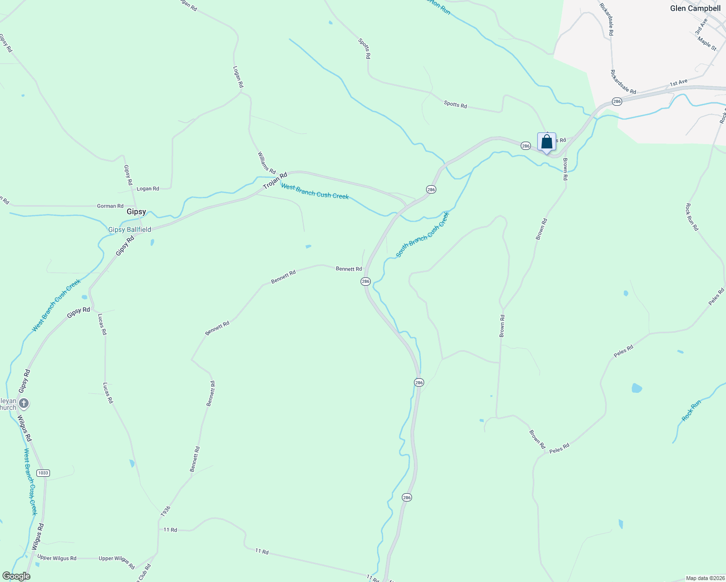 map of restaurants, bars, coffee shops, grocery stores, and more near 23335 Route 286 Highway East in Glen Campbell