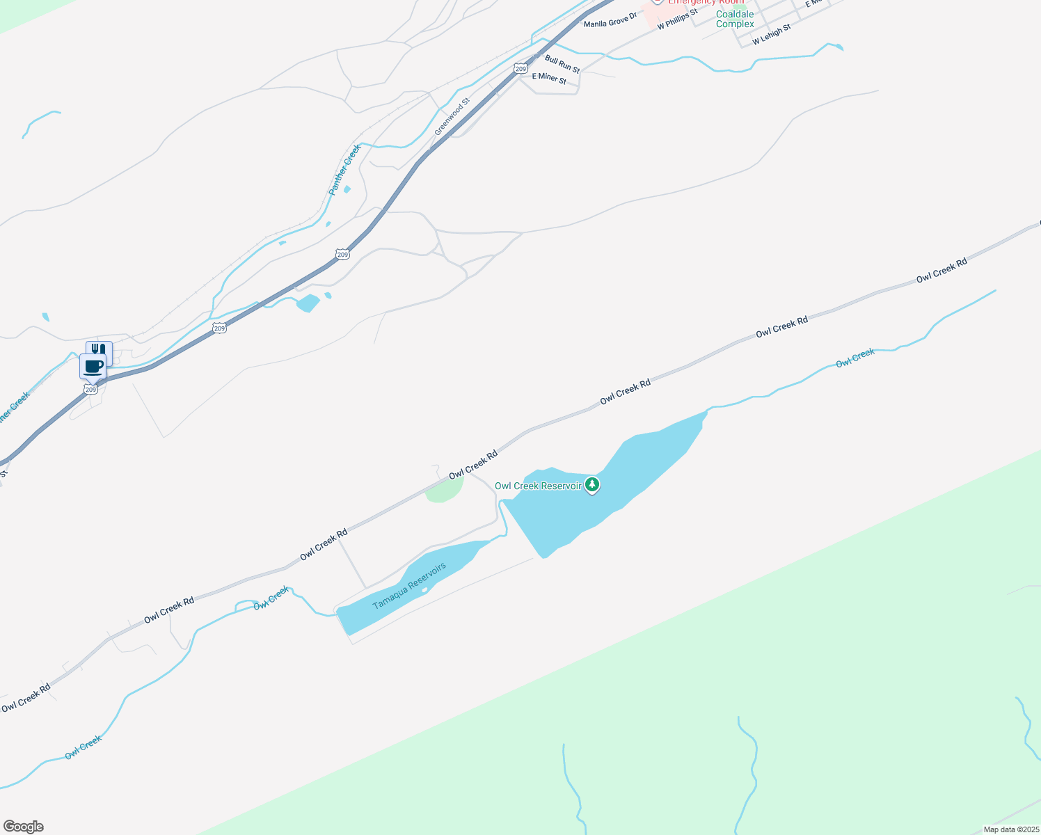 map of restaurants, bars, coffee shops, grocery stores, and more near 349 Owl Creek Road in Tamaqua