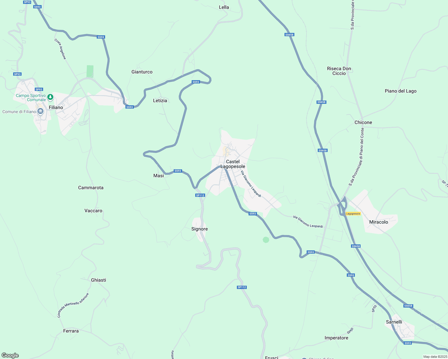 map of restaurants, bars, coffee shops, grocery stores, and more near 12 Via Dante Alighieri in Lagopesole