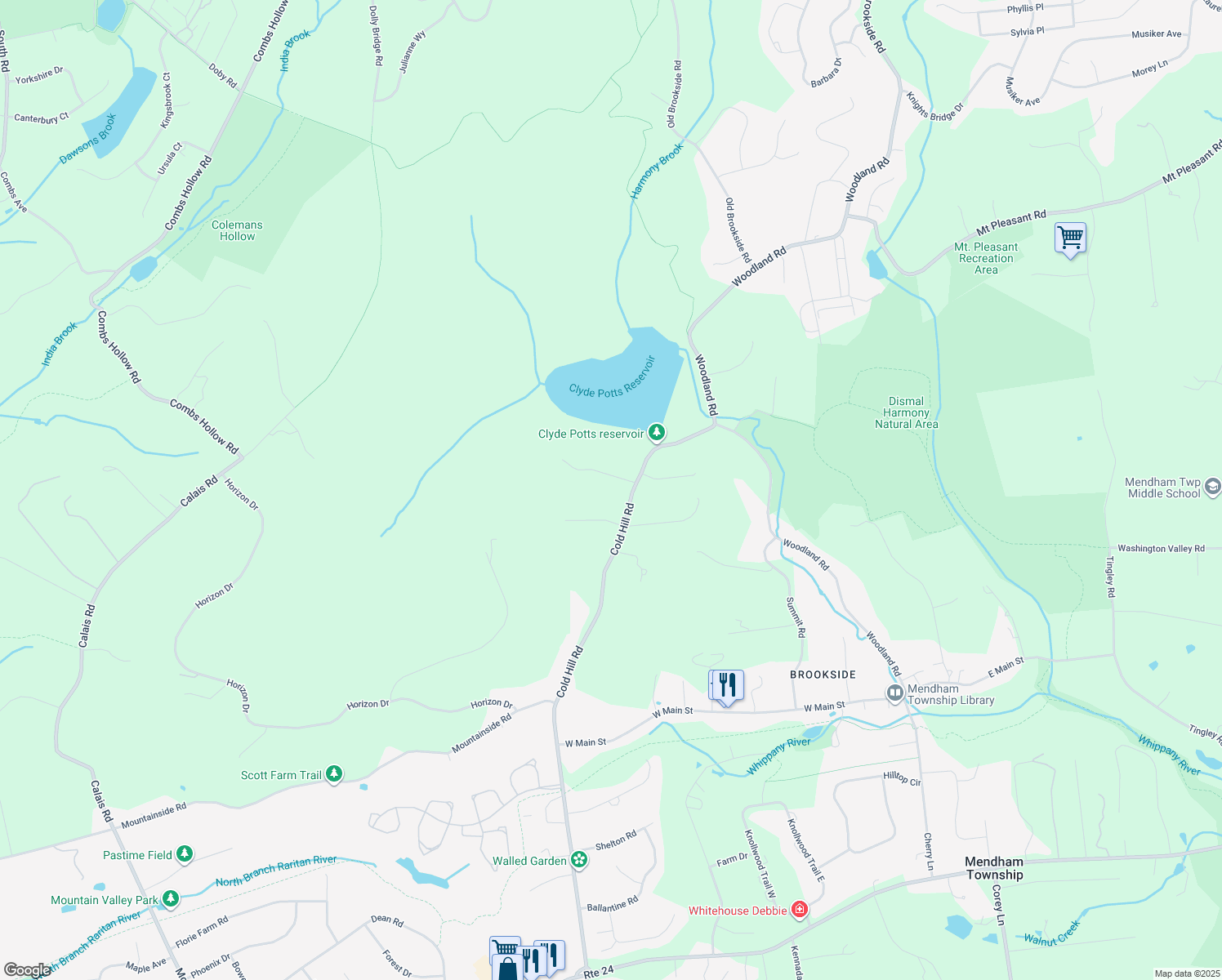 map of restaurants, bars, coffee shops, grocery stores, and more near 34 Cold Hill Road in Morristown