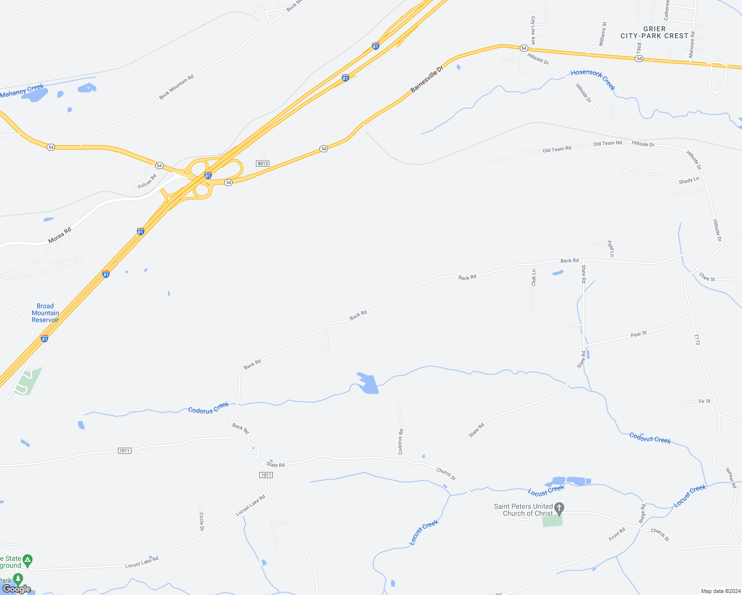 map of restaurants, bars, coffee shops, grocery stores, and more near 237 Back Road in Barnesville