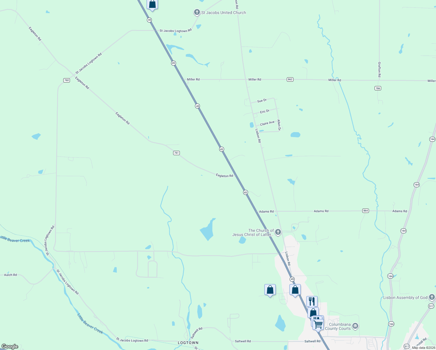 map of restaurants, bars, coffee shops, grocery stores, and more near 37828 Eagleton Road in Lisbon