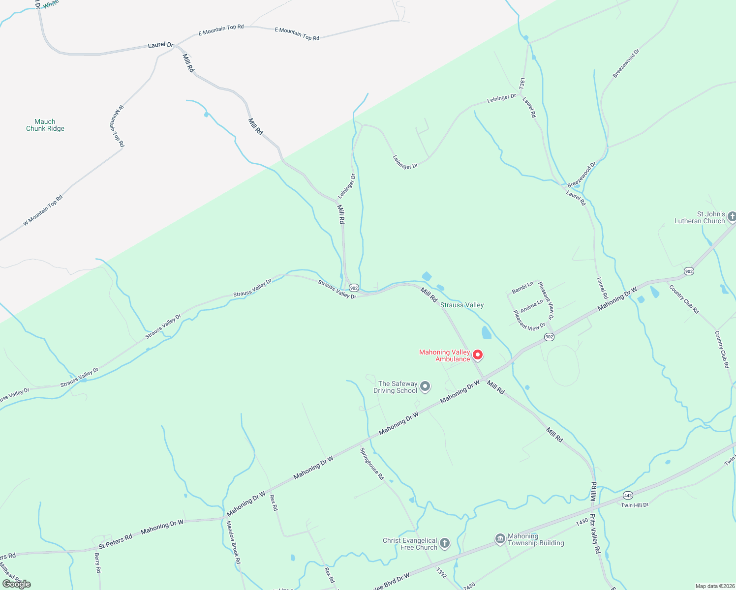 map of restaurants, bars, coffee shops, grocery stores, and more near 36 Strauss Valley Drive in Lehighton