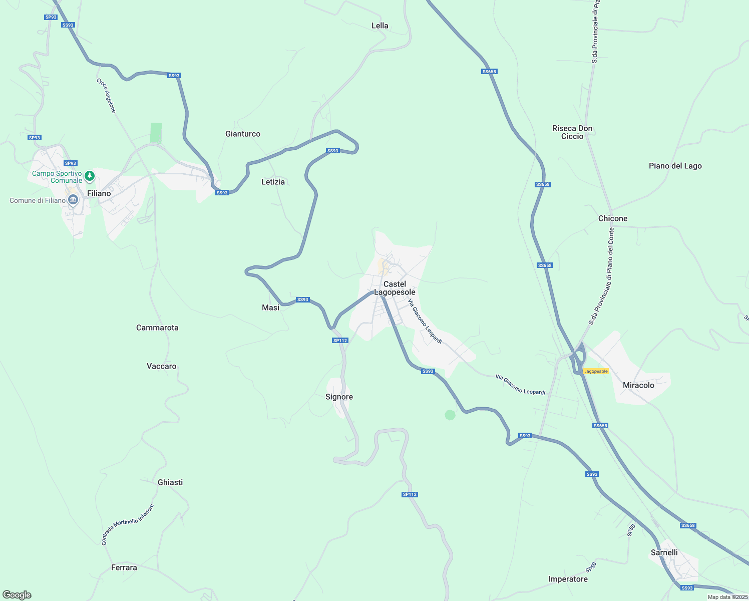 map of restaurants, bars, coffee shops, grocery stores, and more near 12 Via Dante Alighieri in Lagopesole