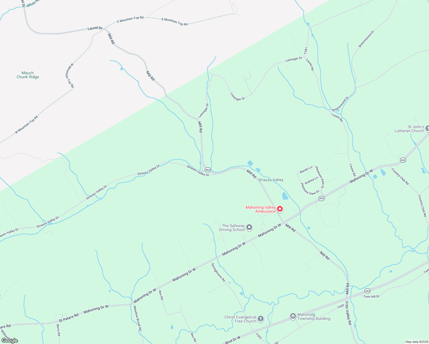 map of restaurants, bars, coffee shops, grocery stores, and more near 36 Strauss Valley Drive in Lehighton