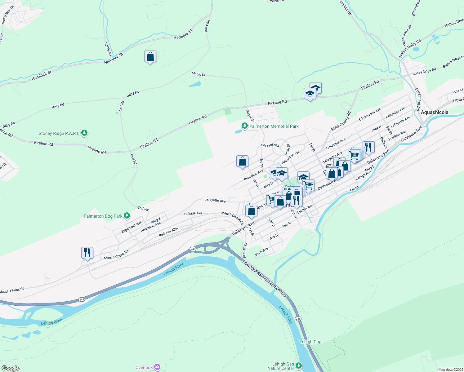 map of restaurants, bars, coffee shops, grocery stores, and more near 95 Princeton Avenue in Palmerton
