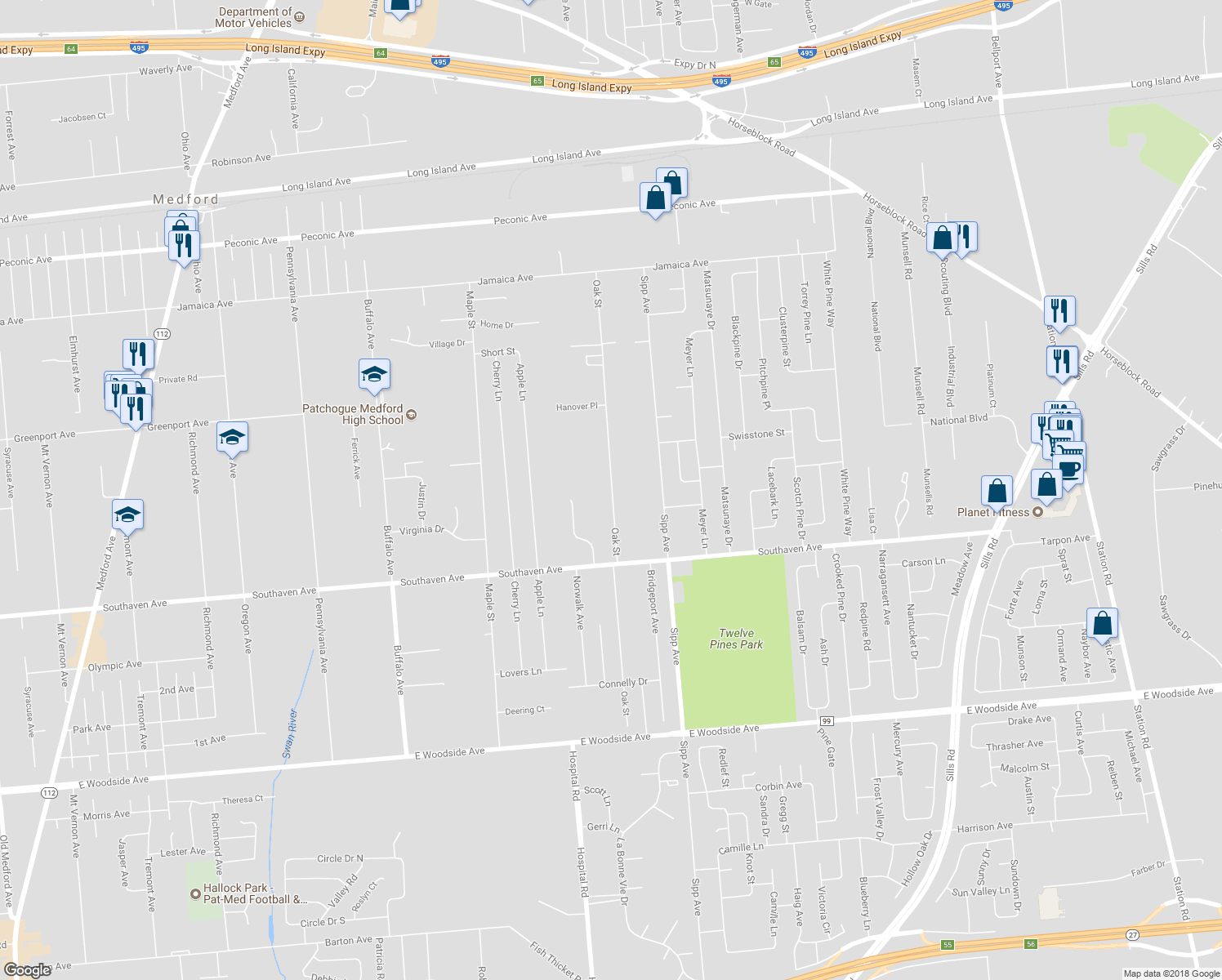 map of restaurants, bars, coffee shops, grocery stores, and more near 188 Oak Street in Medford