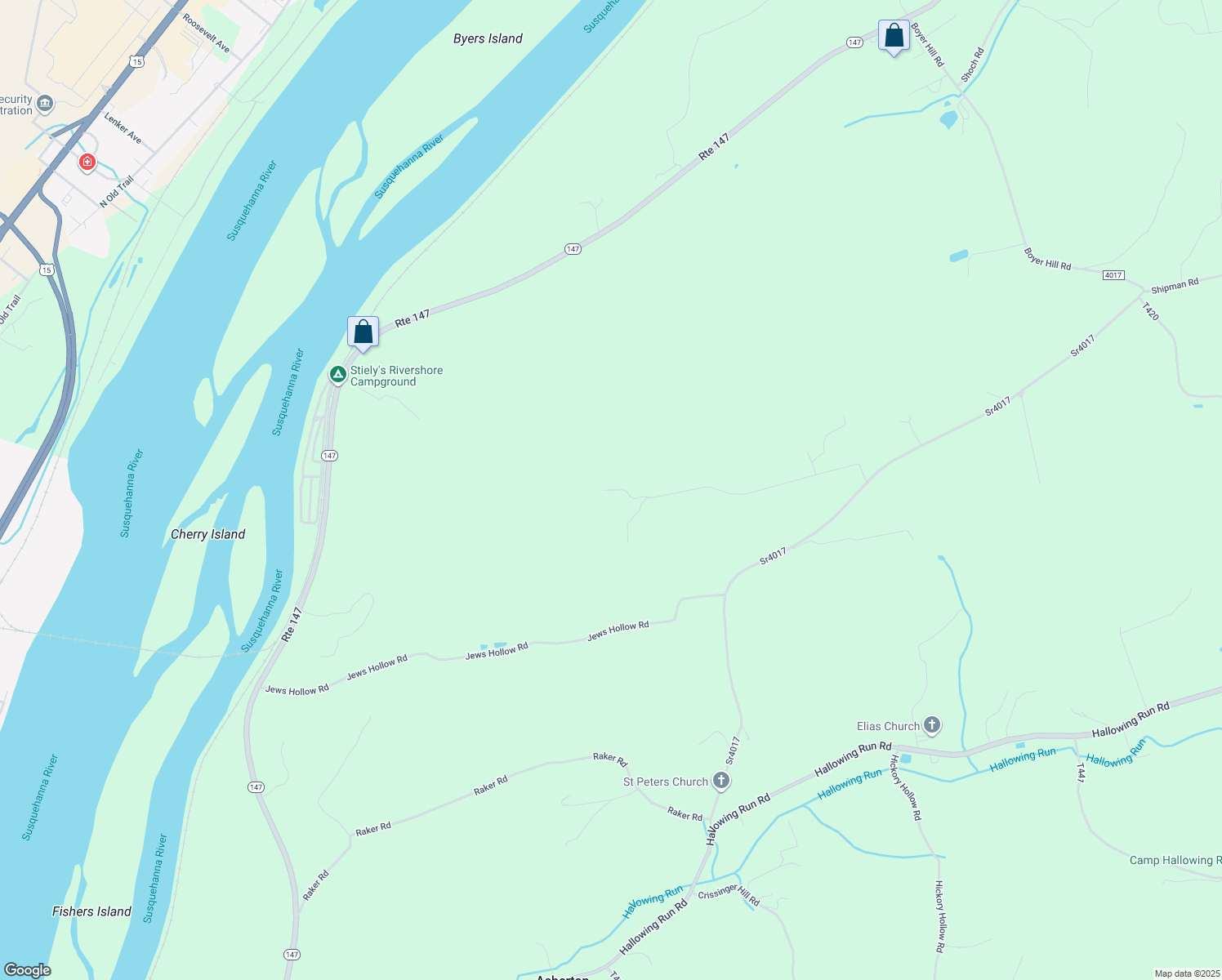 map of restaurants, bars, coffee shops, grocery stores, and more near Riland Road in Northumberland County