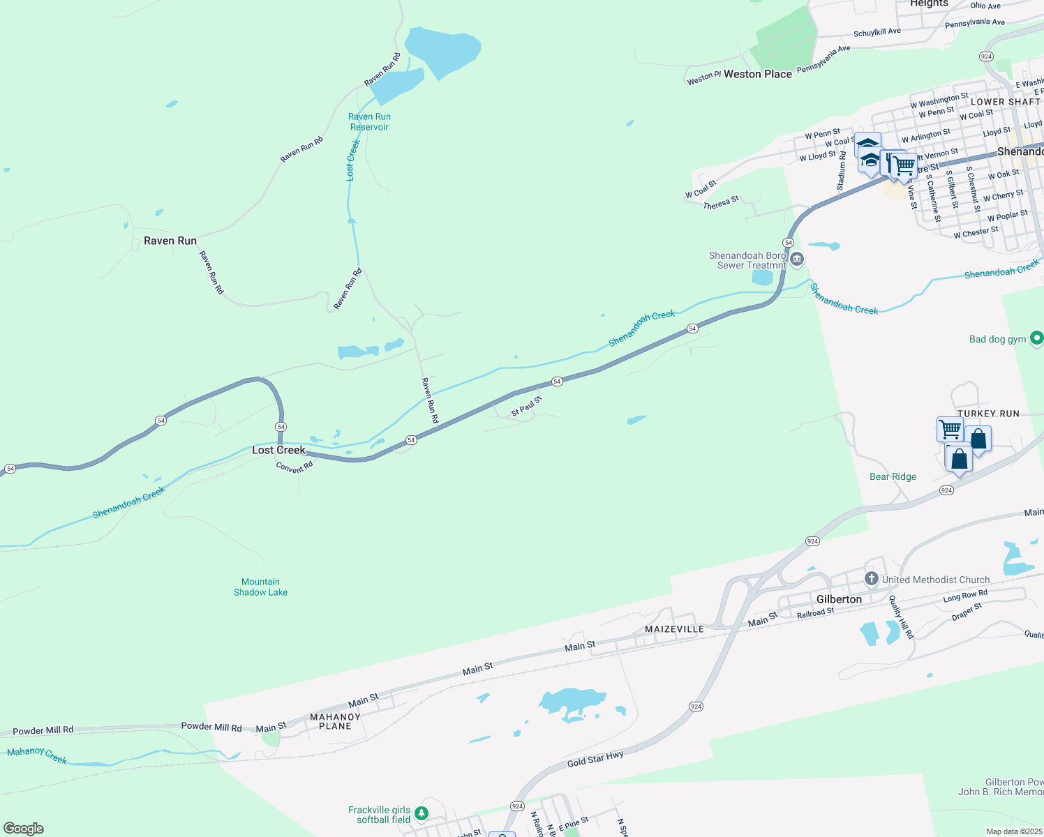 map of restaurants, bars, coffee shops, grocery stores, and more near 12 Chunky Lane in Shenandoah