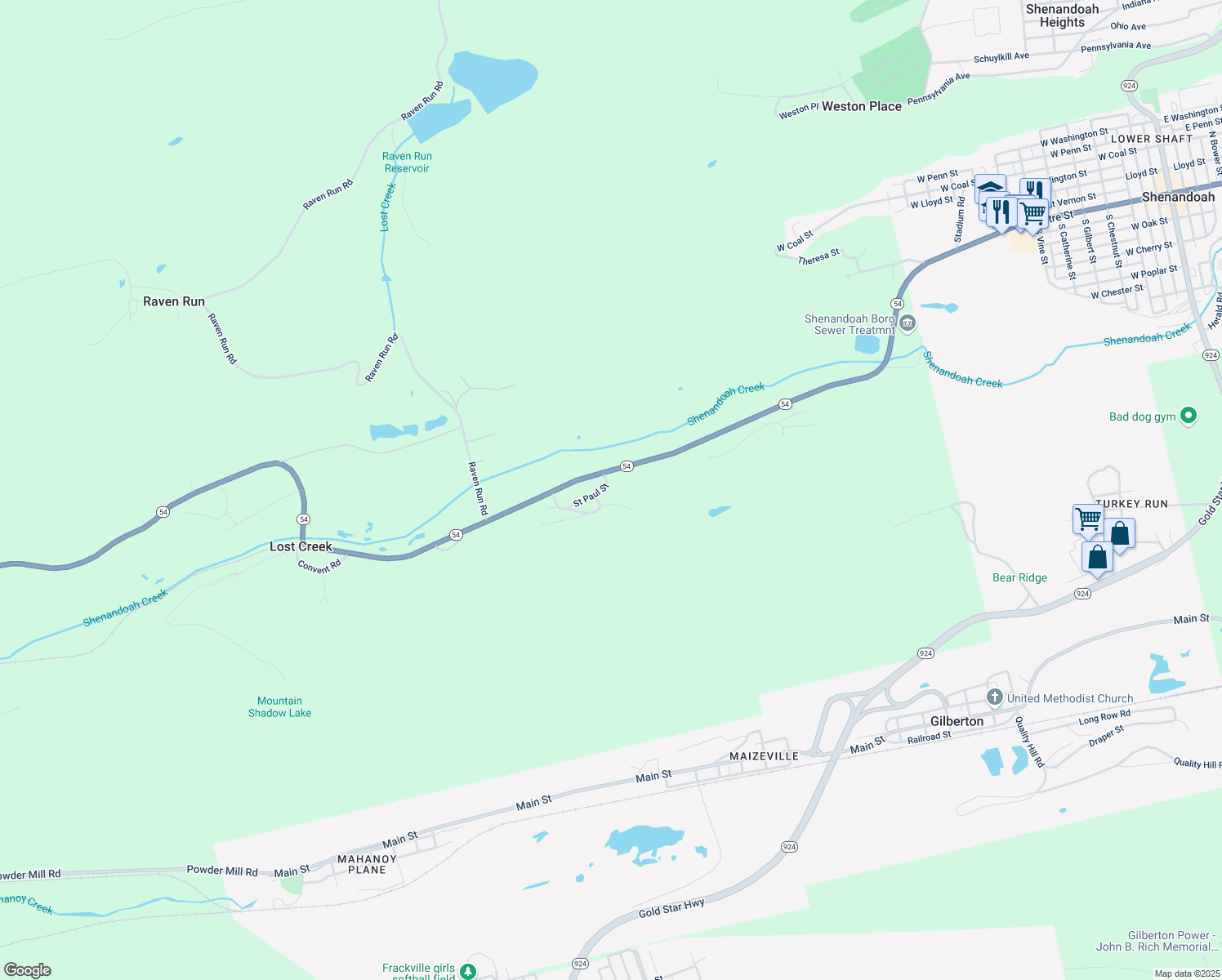 map of restaurants, bars, coffee shops, grocery stores, and more near 11 Saint Paul Street in Shenandoah