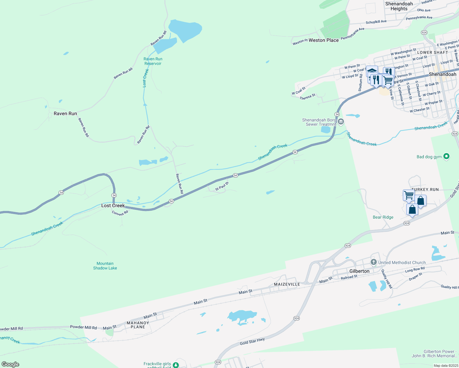 map of restaurants, bars, coffee shops, grocery stores, and more near 11 Saint Paul Street in Shenandoah