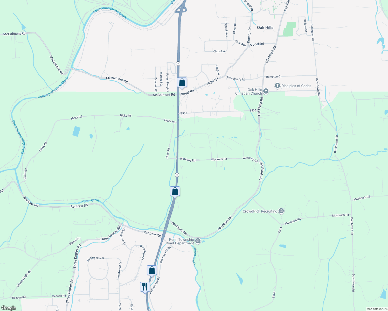map of restaurants, bars, coffee shops, grocery stores, and more near 119 Weckerly Rd in Butler