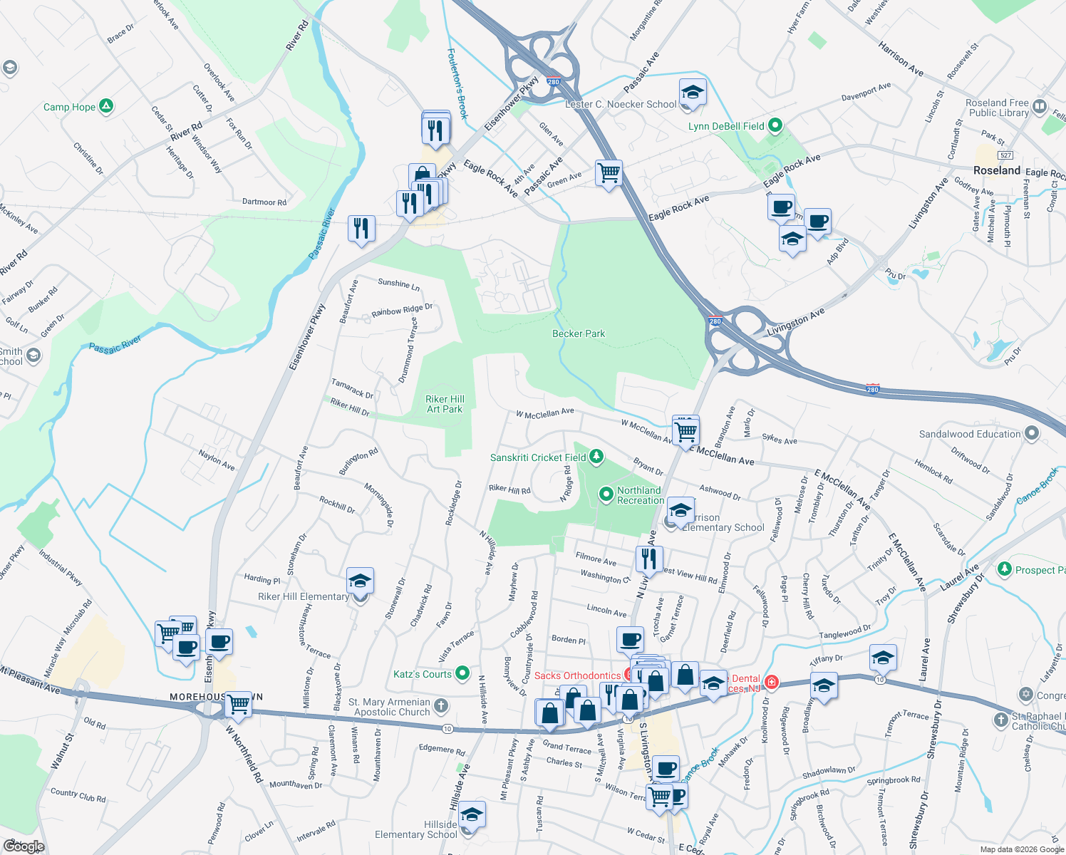 map of restaurants, bars, coffee shops, grocery stores, and more near 8 Kinkead Drive in Livingston