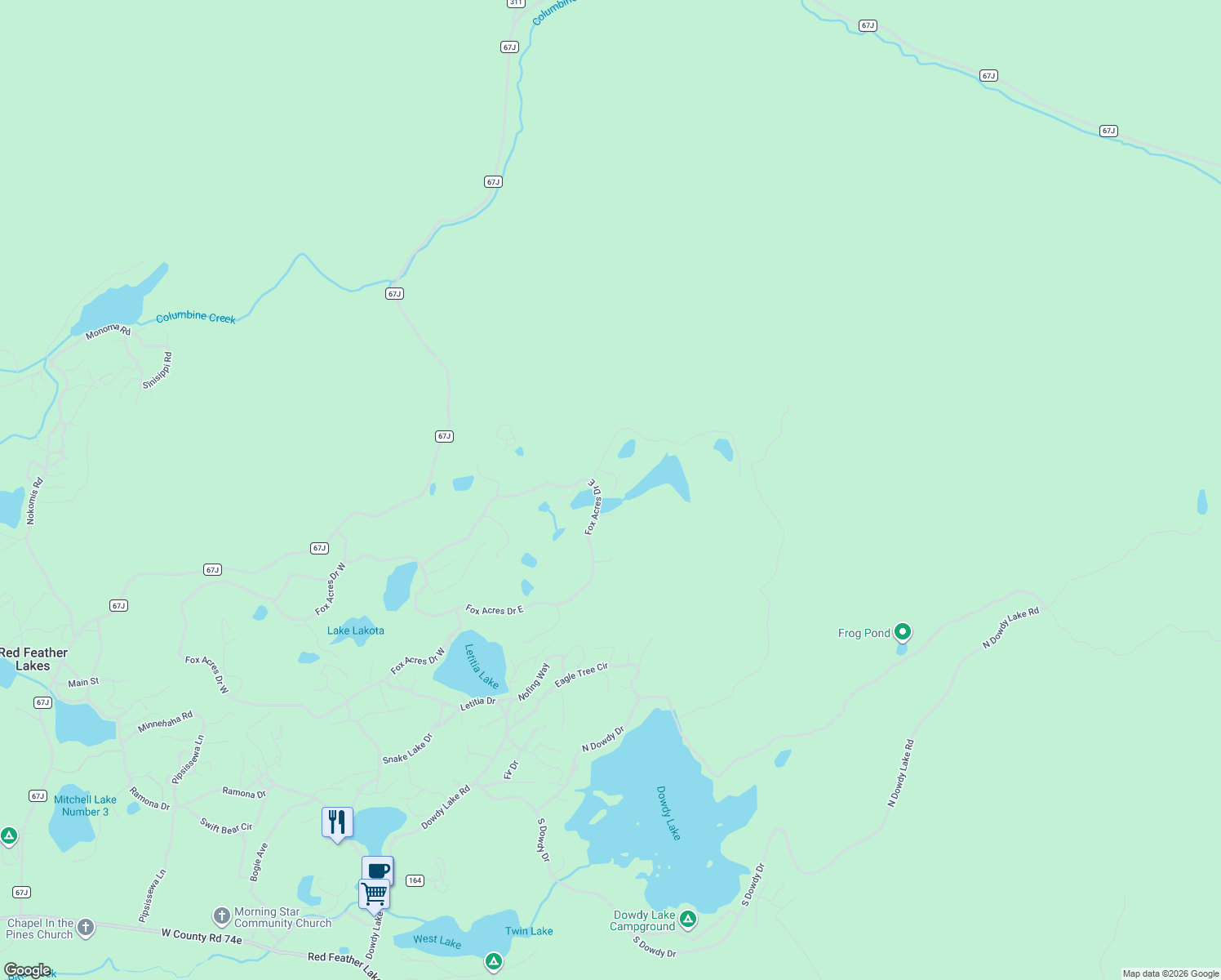 map of restaurants, bars, coffee shops, grocery stores, and more near 40 3 Lakes Court in Red Feather Lakes