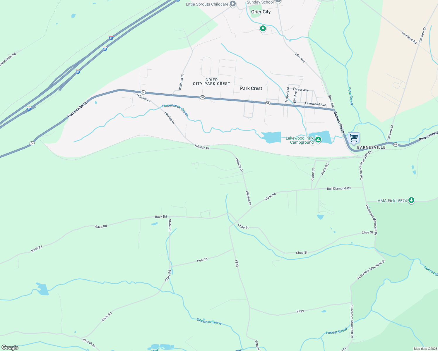map of restaurants, bars, coffee shops, grocery stores, and more near 31 Cabin Lane in Barnesville