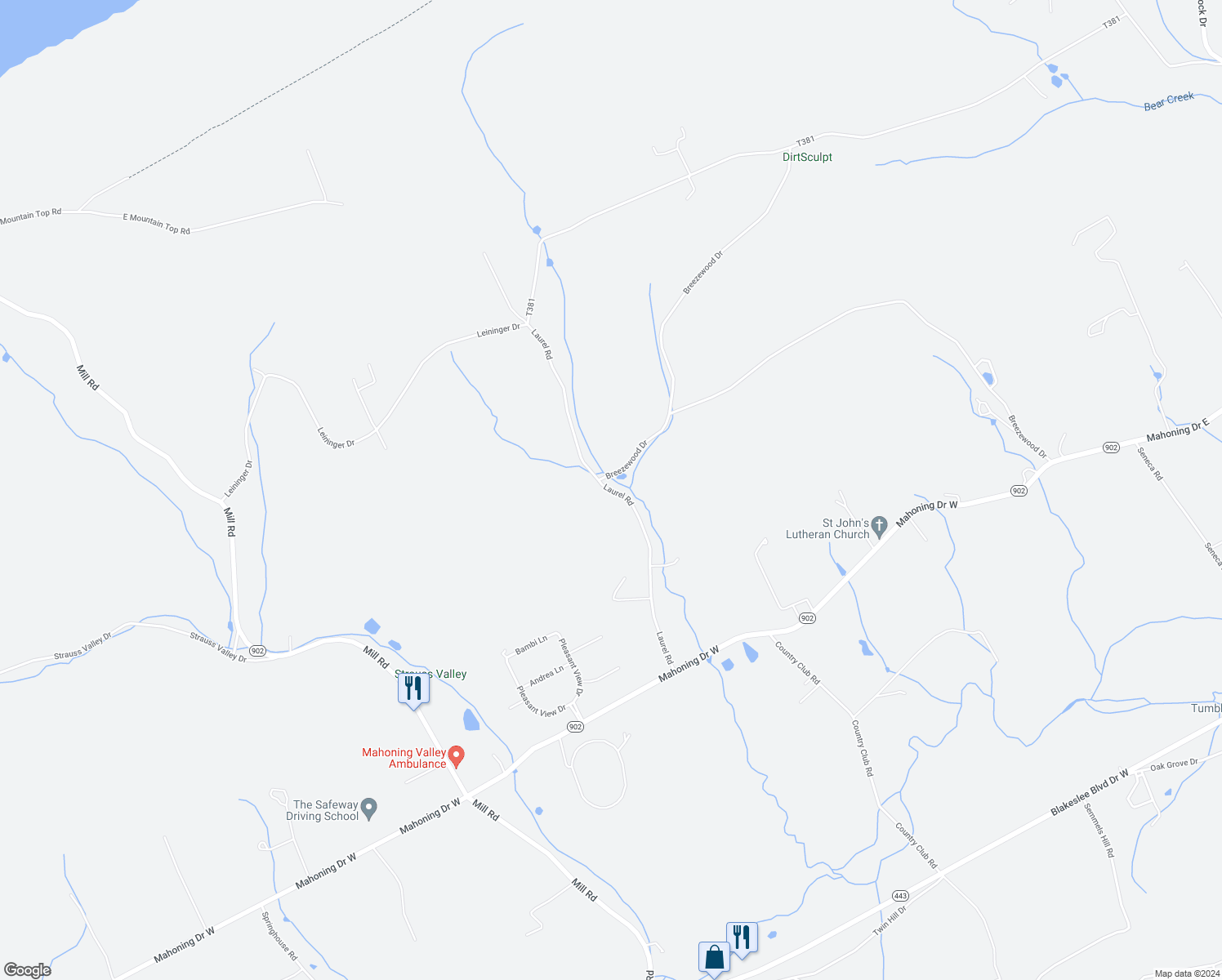 map of restaurants, bars, coffee shops, grocery stores, and more near 480 Laurel Road in Lehighton