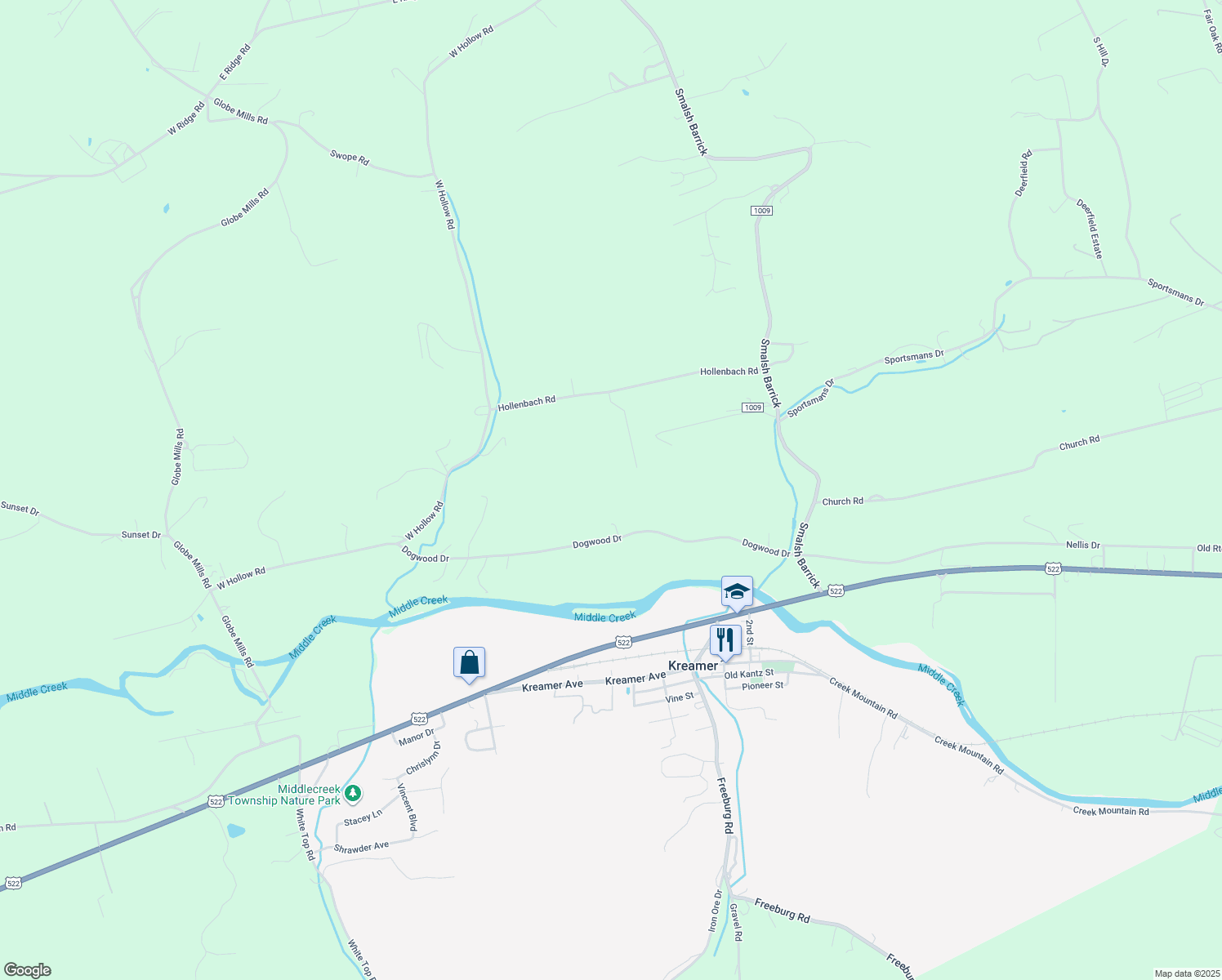 map of restaurants, bars, coffee shops, grocery stores, and more near in Beaver Springs