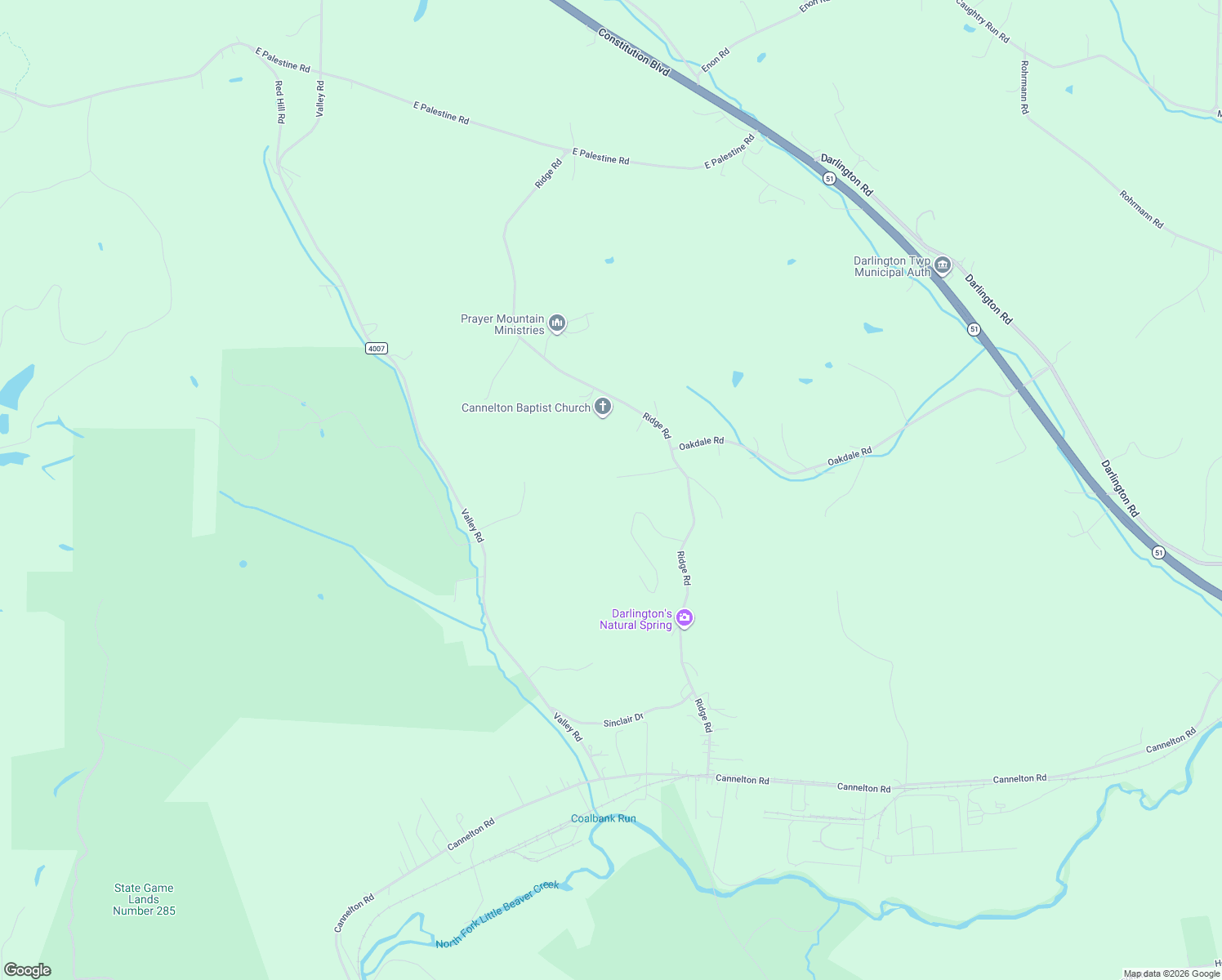 map of restaurants, bars, coffee shops, grocery stores, and more near 277 Ridge Road in Darlington