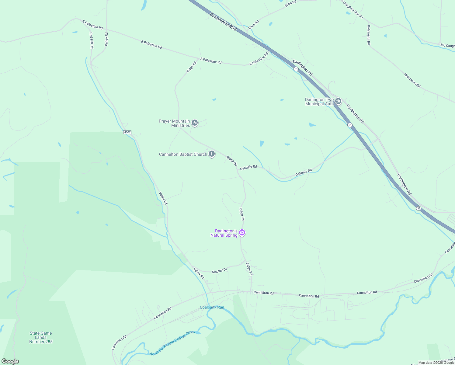 map of restaurants, bars, coffee shops, grocery stores, and more near 275 Ridge Road in Darlington