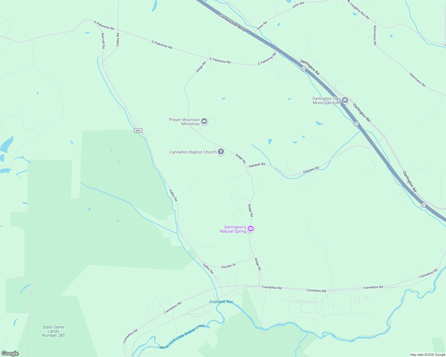 map of restaurants, bars, coffee shops, grocery stores, and more near 277 Ridge Road in Darlington
