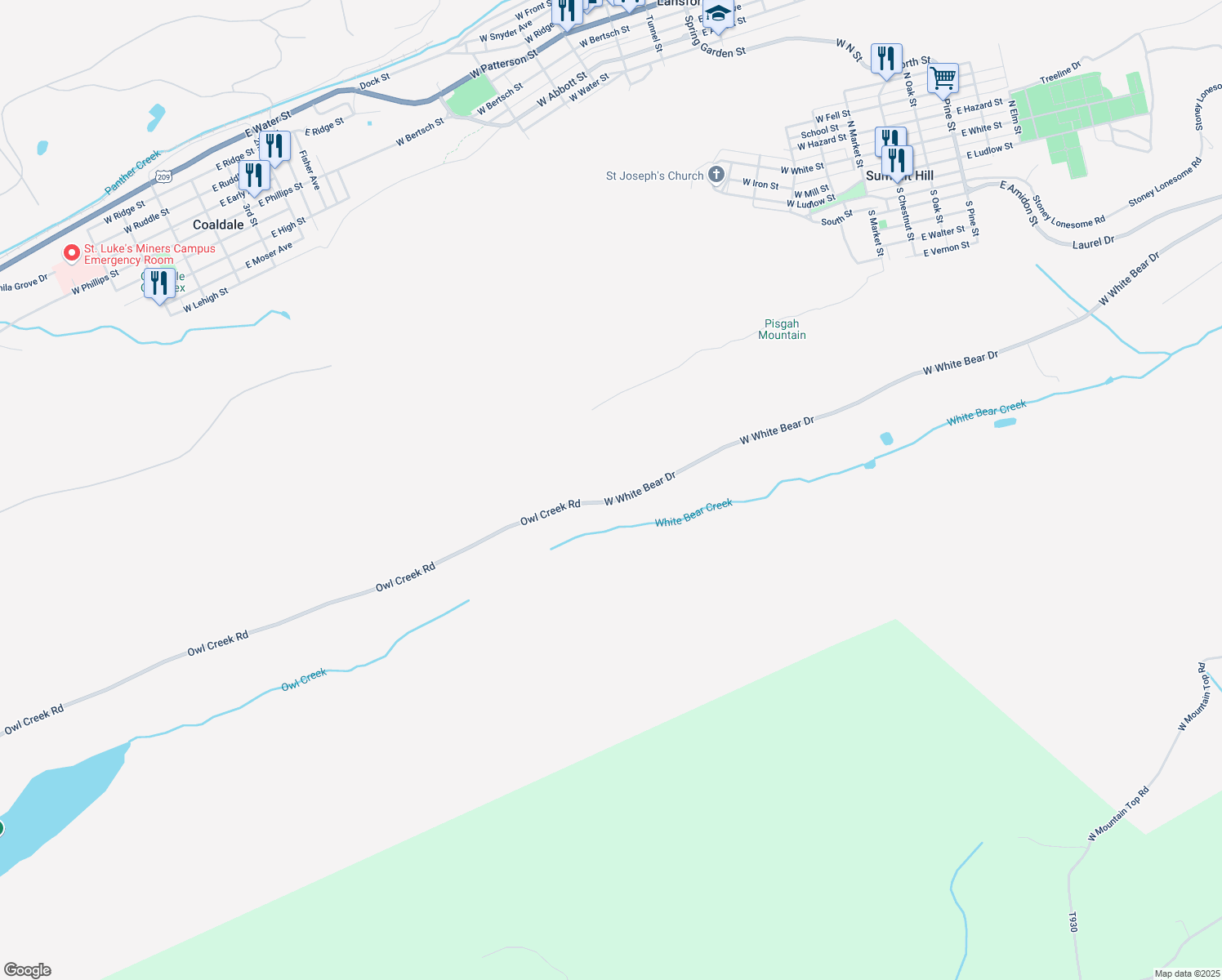 map of restaurants, bars, coffee shops, grocery stores, and more near 742 West White Bear Drive in Summit Hill