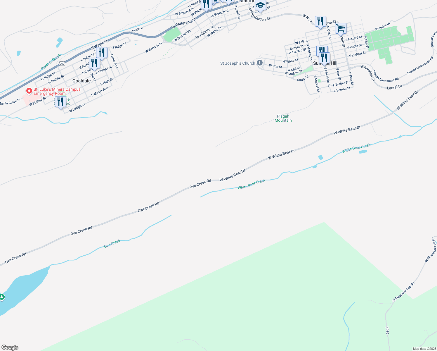 map of restaurants, bars, coffee shops, grocery stores, and more near 742 West White Bear Drive in Summit Hill